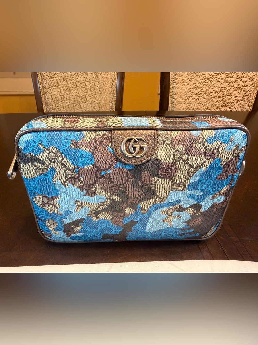 New Authentic Gucci GG Supreme Logo Leather Brown Blue Shoulder Bag - Picture 16 of 16